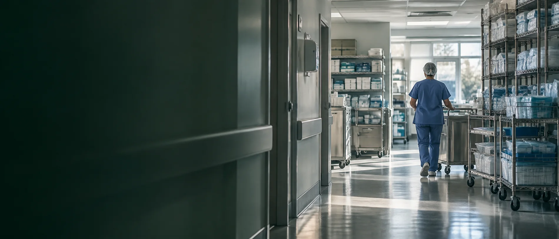 Ambiente ilustrativo de organização de suprimentos hospitalares
